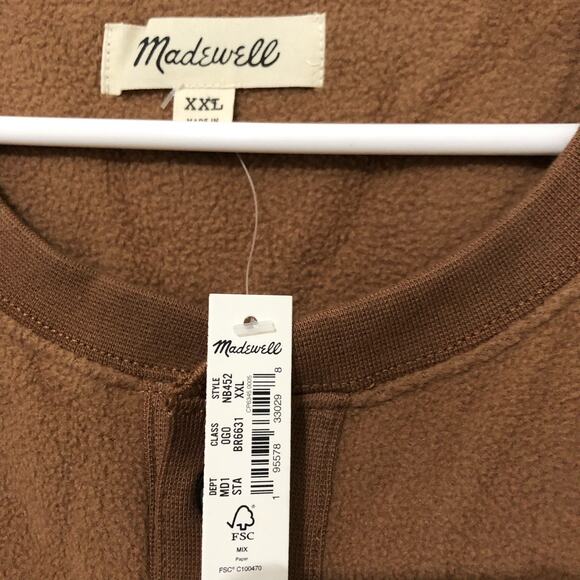 Madewell Men's Sweatshirt Size 2XL Brown‎ 1/4 Button Long Sleeve Pullover NWT - Picture 10 of 12